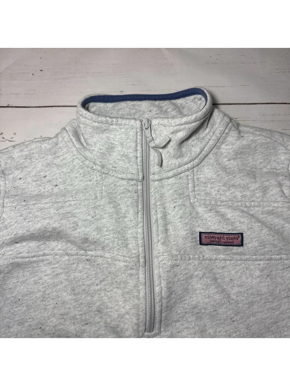 Vineyard Vines Heathered Pouch Pocket Shep Shirt 1/4 Zip Pullover Sweatshirt MED